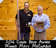 2016 Chuck Brod Award Winner Matt McCumber shown here with Chuck Brod (right)