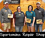 Sportsmans Repair Shop 2023 -  Randy Lewandowski, Greeter Sally Salber, Amy Weeks,
Bob Knoll