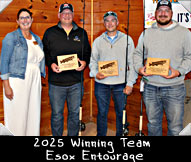 2025 Winning Team Esox Entourage from left Greeter Beth Kraft,  Brad Skrtich,Wyatt  Skrtich, Karson Skrtich
